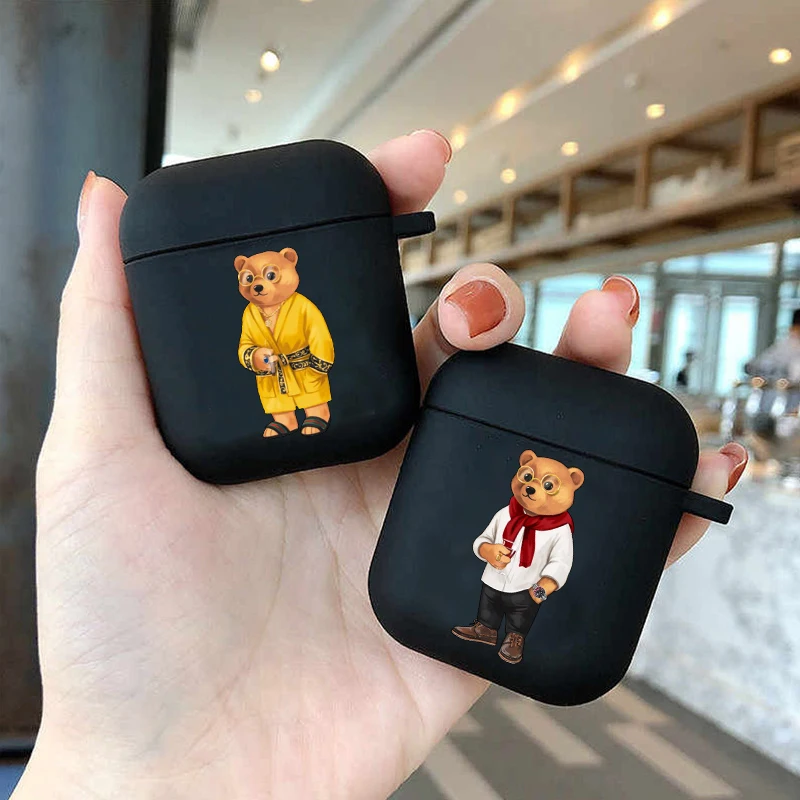 Fashion casual cute bear Soft silicone TPU Case For AirPods Pro 1 2 3Luxury Black Silicone Wireless Bluetooth Earphone Box Cover