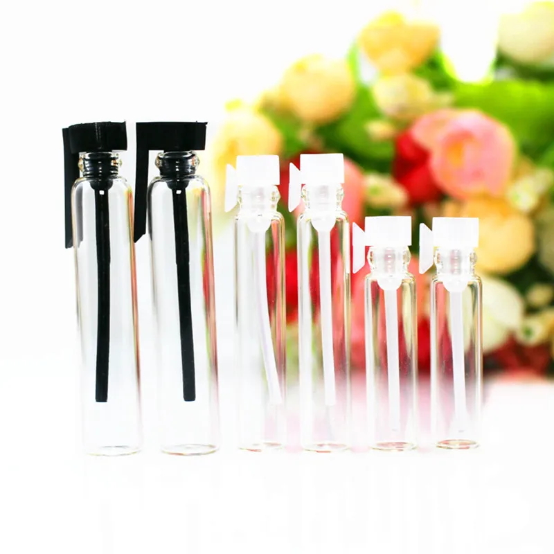 50pcs/lot 1ml 2ml 3ml Clear Perfume Glass Bottle 3cc Sample Vials Test Bottles with Black Stopper Fragrance Cosmetic Packaging