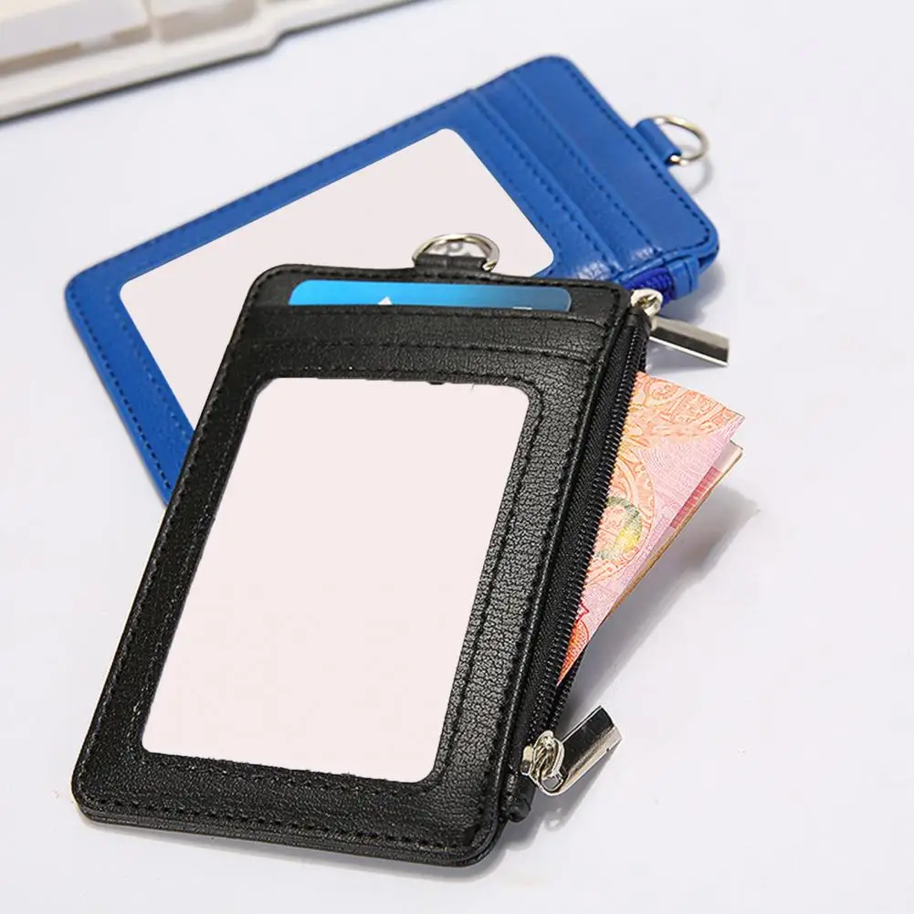 حامل شارة معرف مع الحبل ، نافذة واضحة ، 5 فتحات بطاقة ، والجلود فو ، وحالة الموظف ، محفظة النقود سستة ، 2 في 1