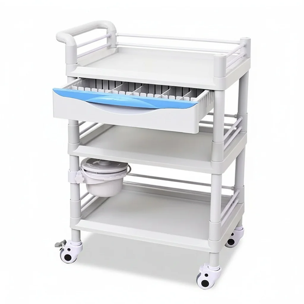 ABS Medicine Cart, Customizable Size Hospital Furniture Cart, Heavy Duty Metal Medical Trolley for Clinical Use