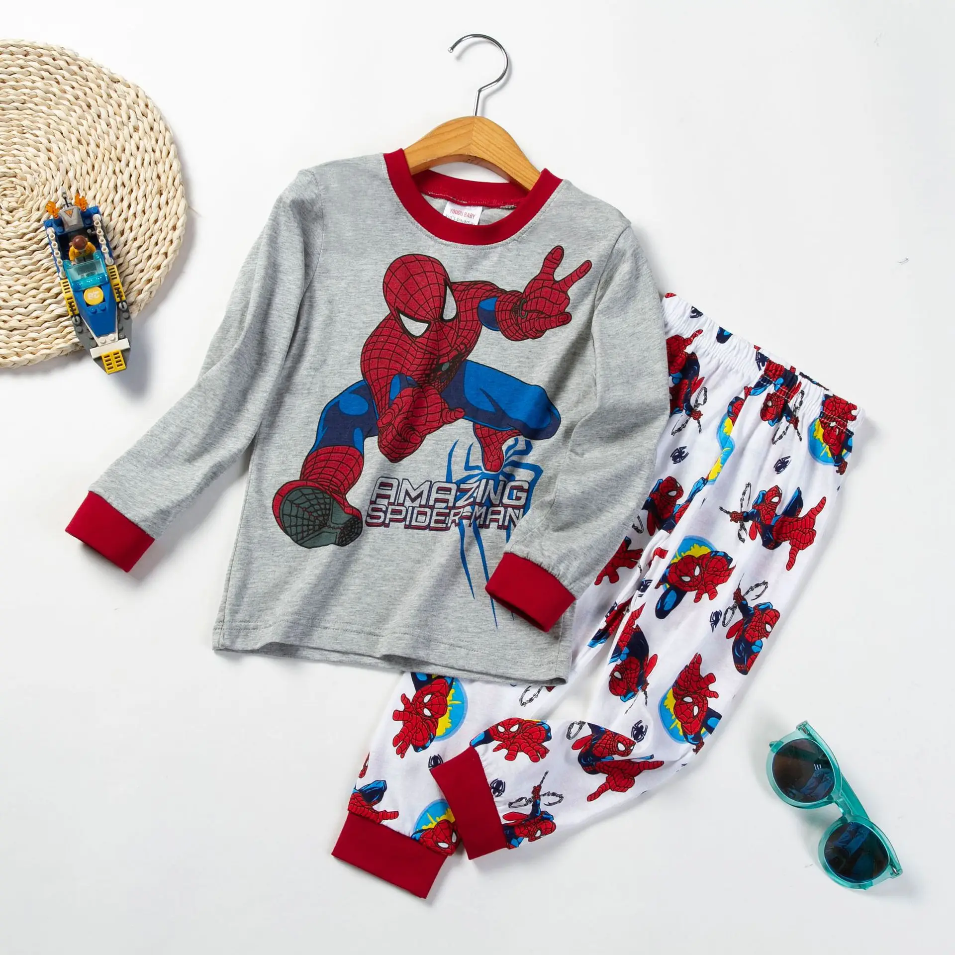 Pigiama a maniche lunghe in cotone per neonato Set Kid Girls Spider Man Pullover Top e pantaloni Bottom 2 pezzi Suit bambini Home Wear Clothes