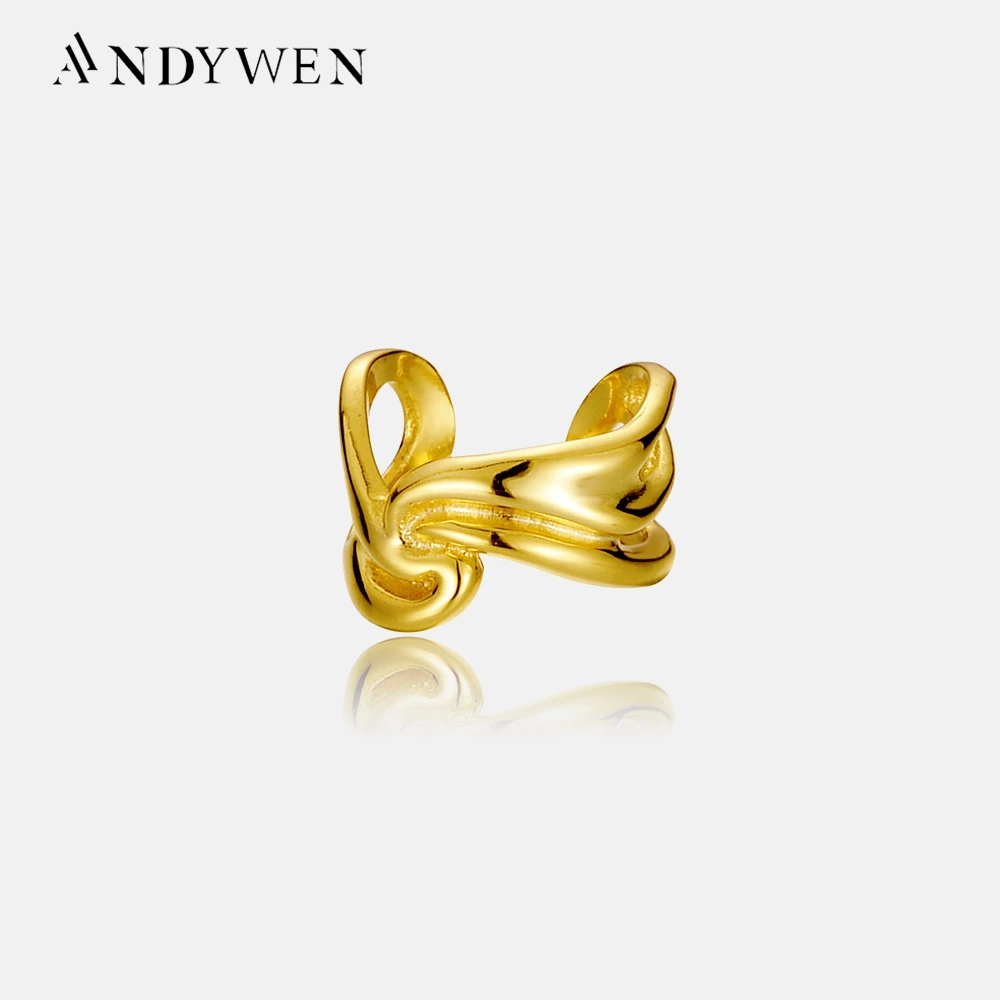 ANDYWEN New 925 Sterling Silver Ear cuff Geometric Irregular Earcuff Non Piercing Clips Rock Punk Pendientes Fine Jewelry