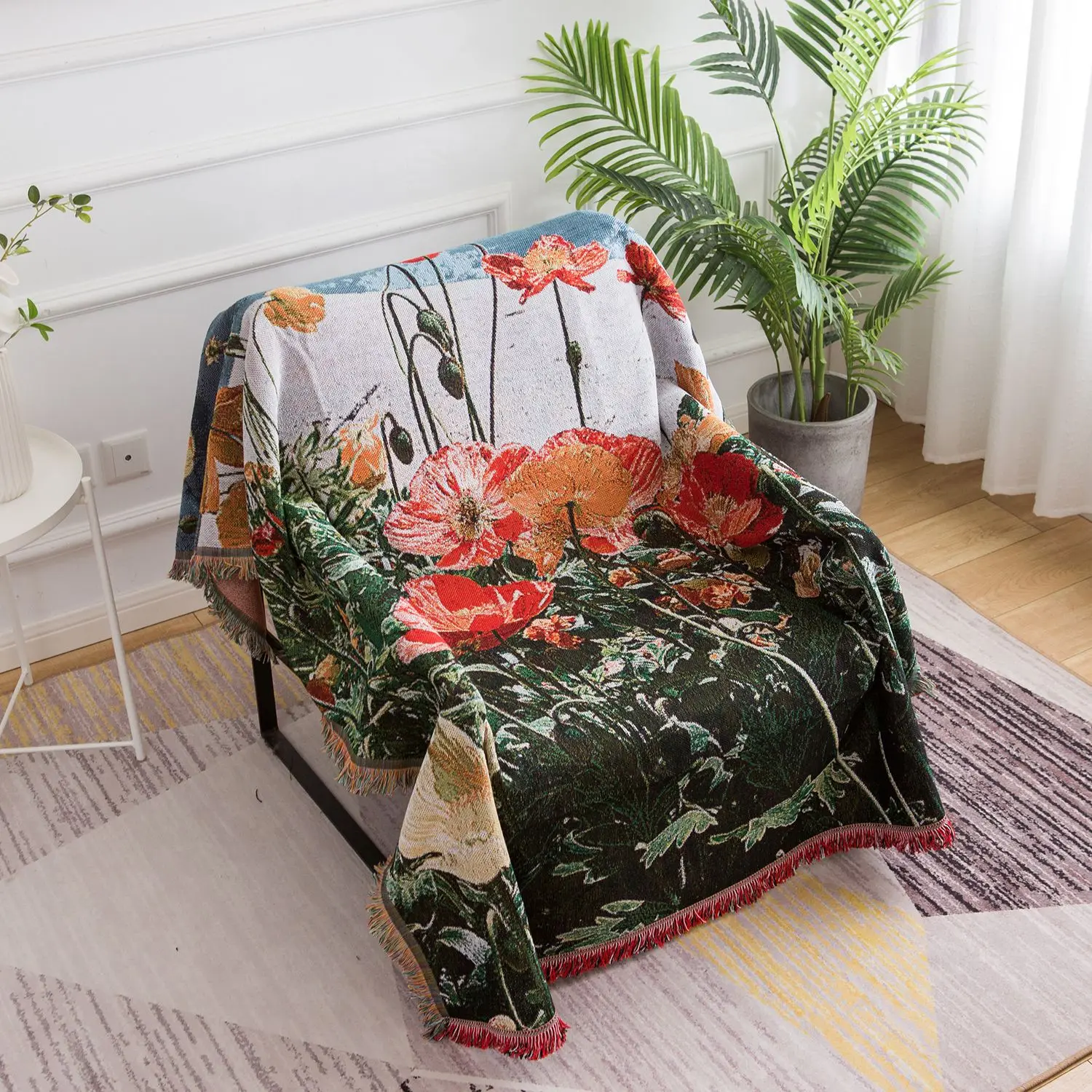 Poppy Flower Throw Blanket Pattern Home Decoration Tapestry Sofa Cover Cushion Outdoor Camping Mat Floral Blankets Dropshipping