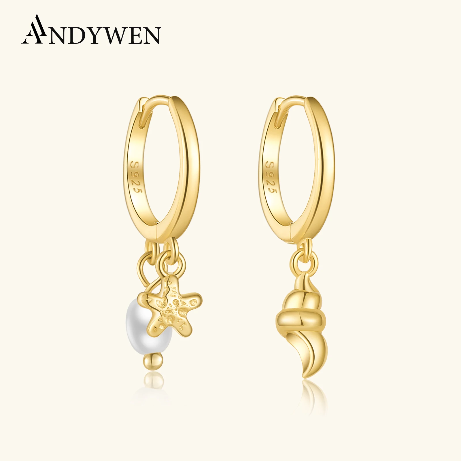 

ANDYWEN стерлингового серебра 925 пробы, жемчуг, морская звезда, подвеска-раковина, простые серьги-капли для пирсинга, женские дизайнерские роскошные изящные ювелирные изделия для вечеринок