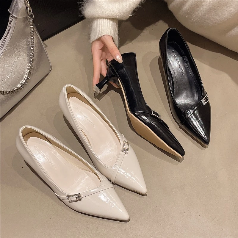 مزاجه الصغيرة أحذية بكعب عالي المرأة 2025 جديد الفرنسية الفم الضحلة خط واحد حزام غير محرك قدم بكعب منخفض حذا فردي للسيدات #1