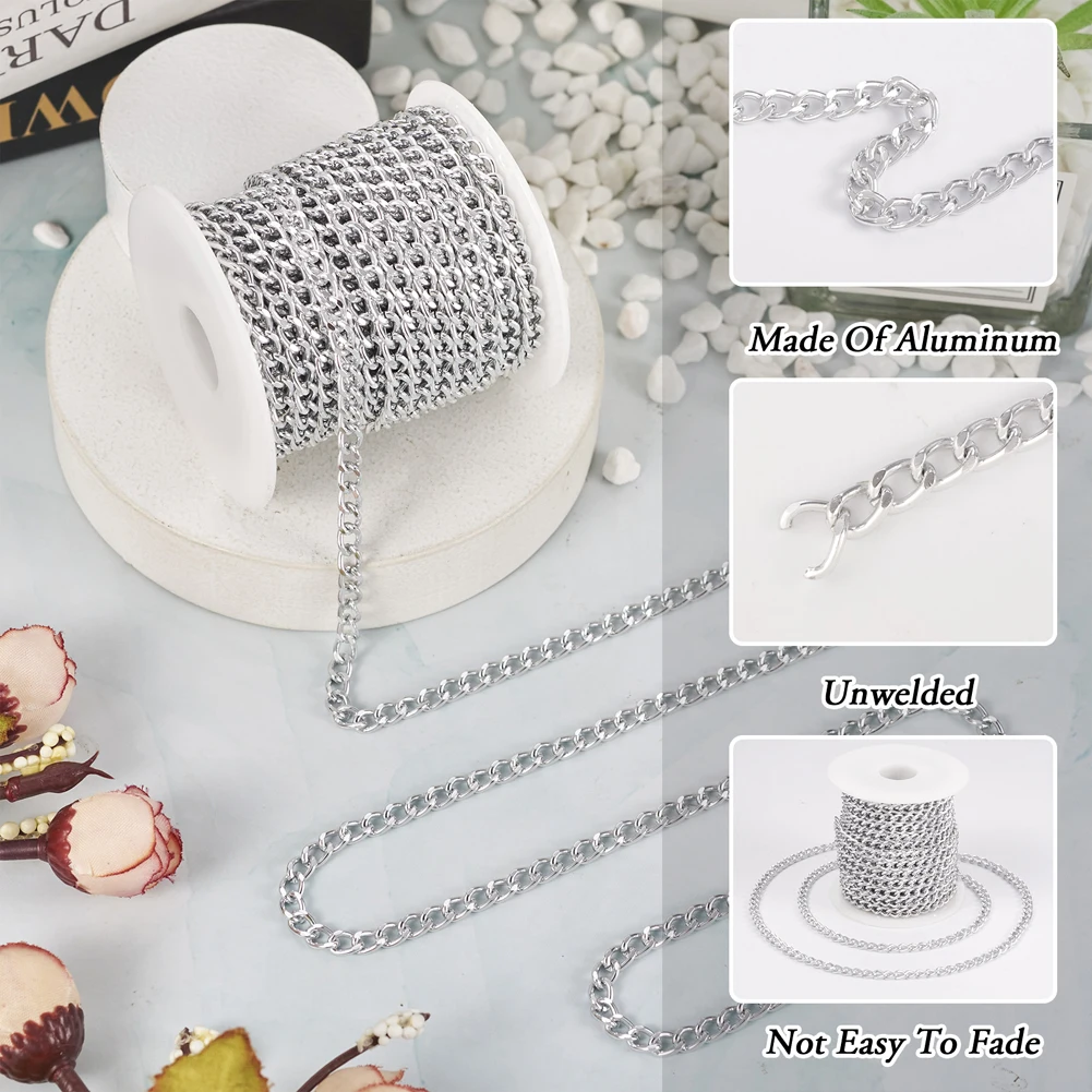 10M/roll 4mm wide Aluminum Curb Chains Faceted Unwelded Link Chain for Jewelry Making DIY Bracelet Necklace Bags Straps Decor