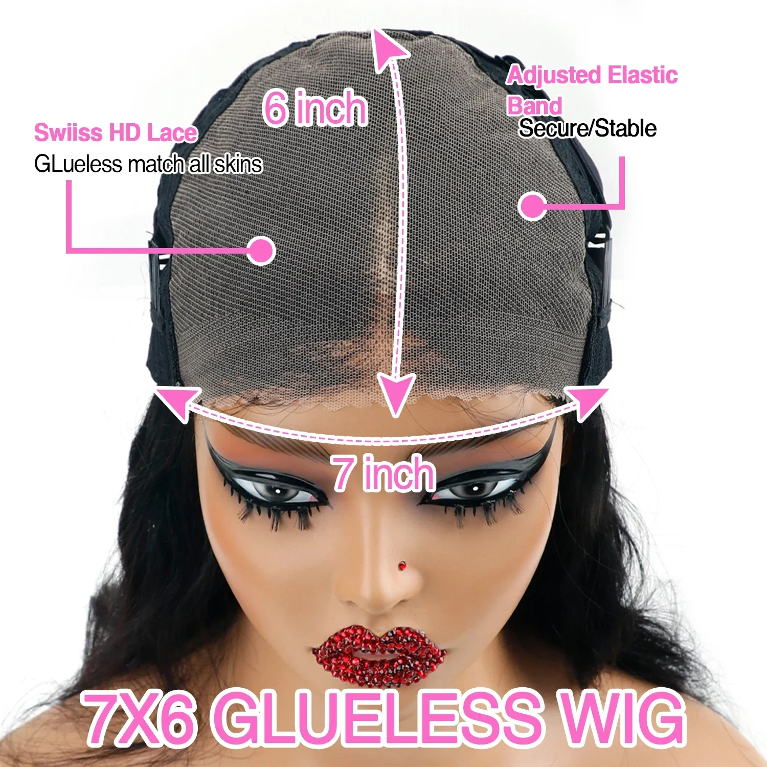 วิกผมแท้บราซิล 100% แบบลอนลึก 7x6 นิ้ว ไม่ต้องใช้กาว ตัดแต่งทรงแล้ว พร้อมเชือกผูก HD Lace Frontal สำหรับผู้หญิง