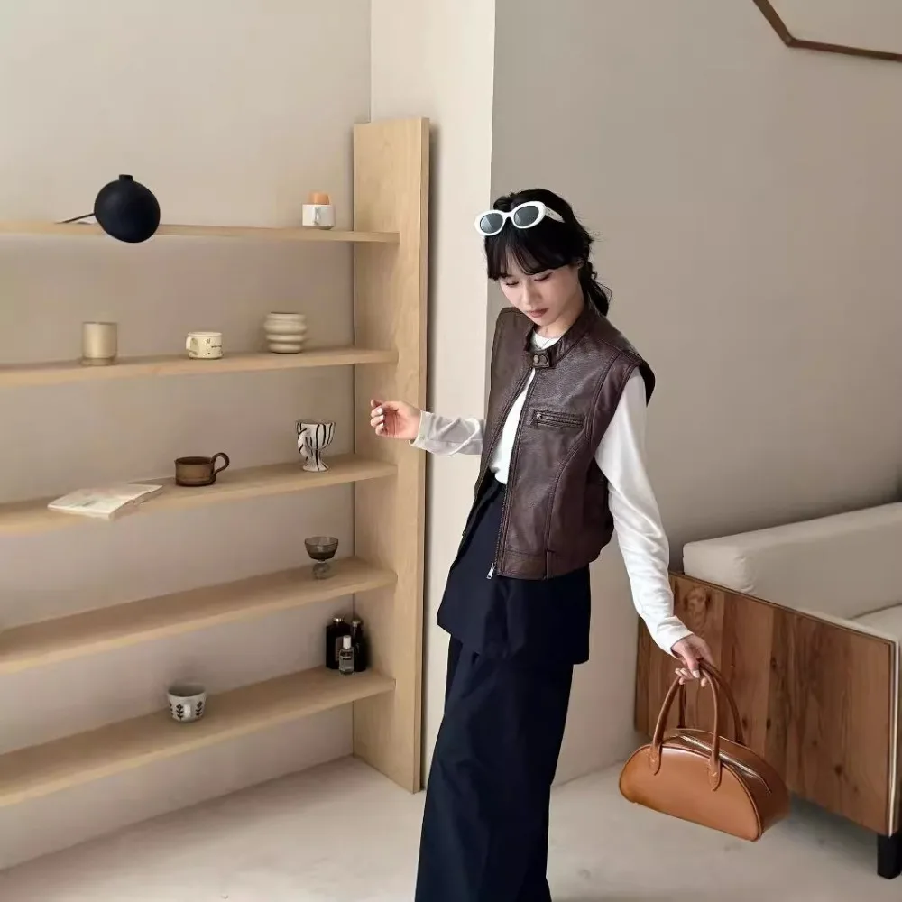 

Женская куртка из искусственной кожи PU, с круглым вырезом, на молнии, высокого качества, весенне-осенняя