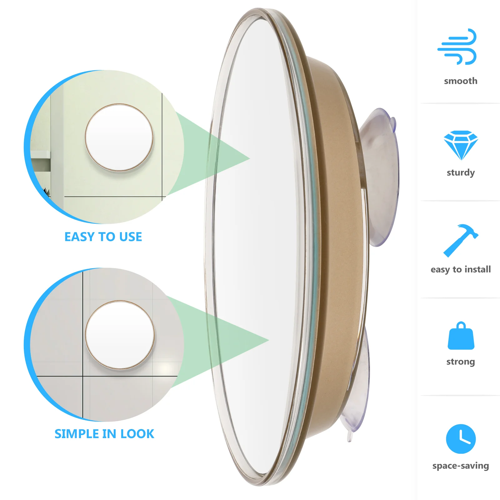 HOMakeup-Miroir de courtoisie avec ventouse, verre de voyage compact, grossissant résistant à l'usure, ventouse simple face, standard, portable