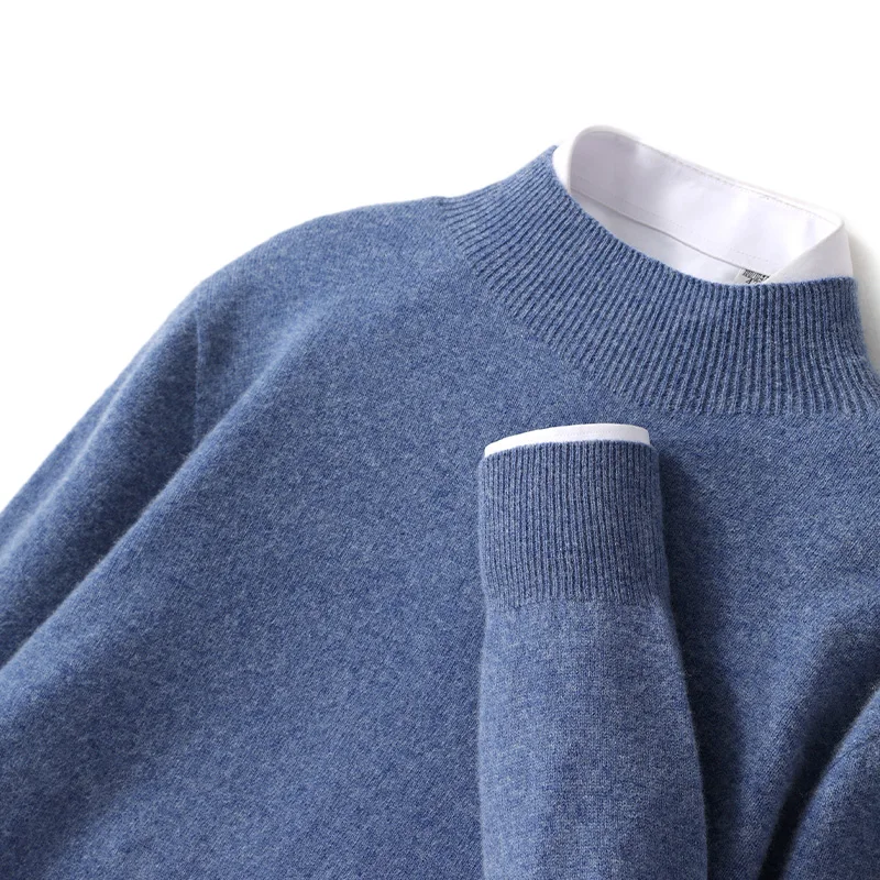 Autumn And Winter Men's 100% Pure Wool Diamond Striped Pullover Sweater Casual Business Wool Knitted Bottoming Shirt
