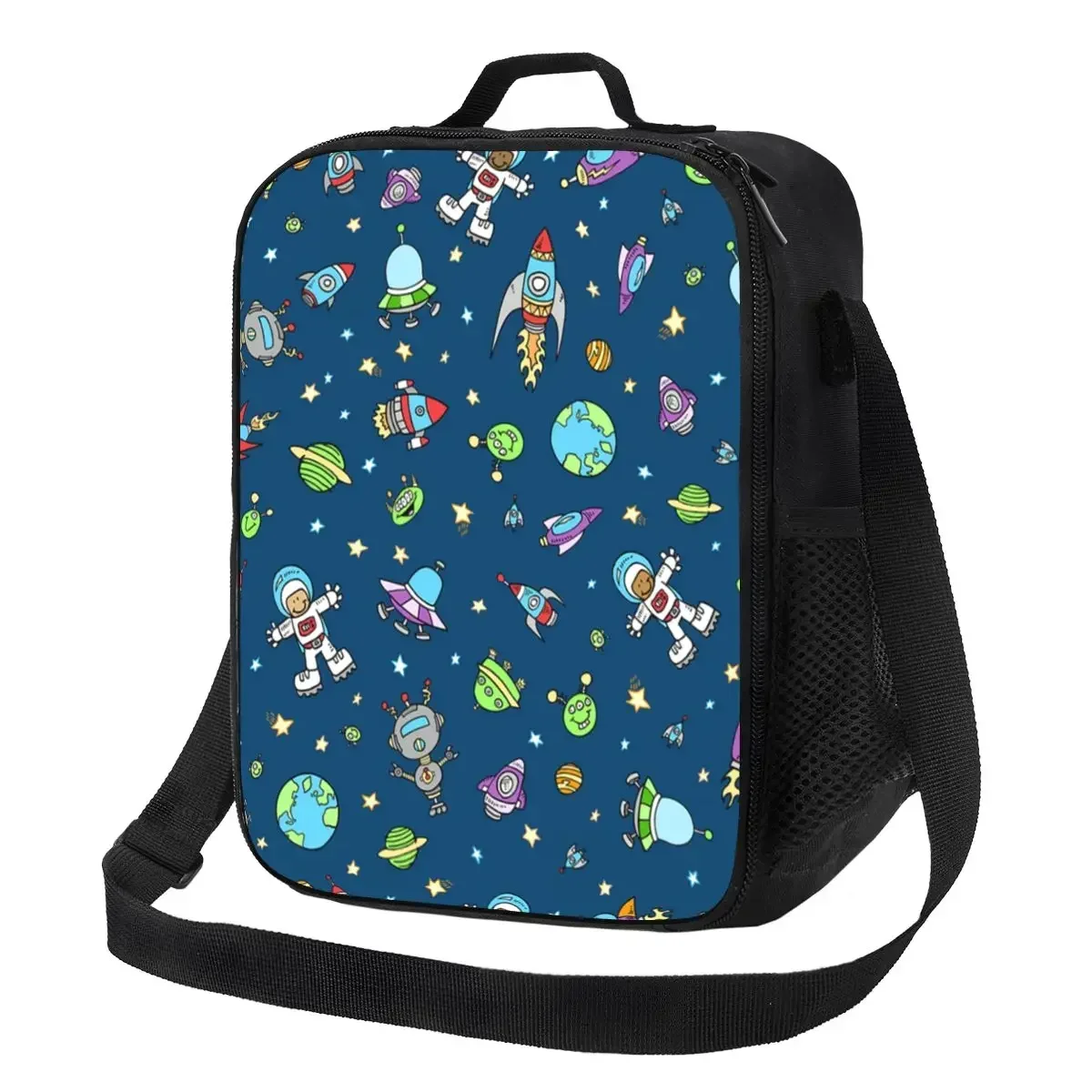 Outer Space Doodle Resuable Lunch Boxes Leakproof Universe Astronaut Spaceship Thermal Food Insulated Lunch Bag Kids School