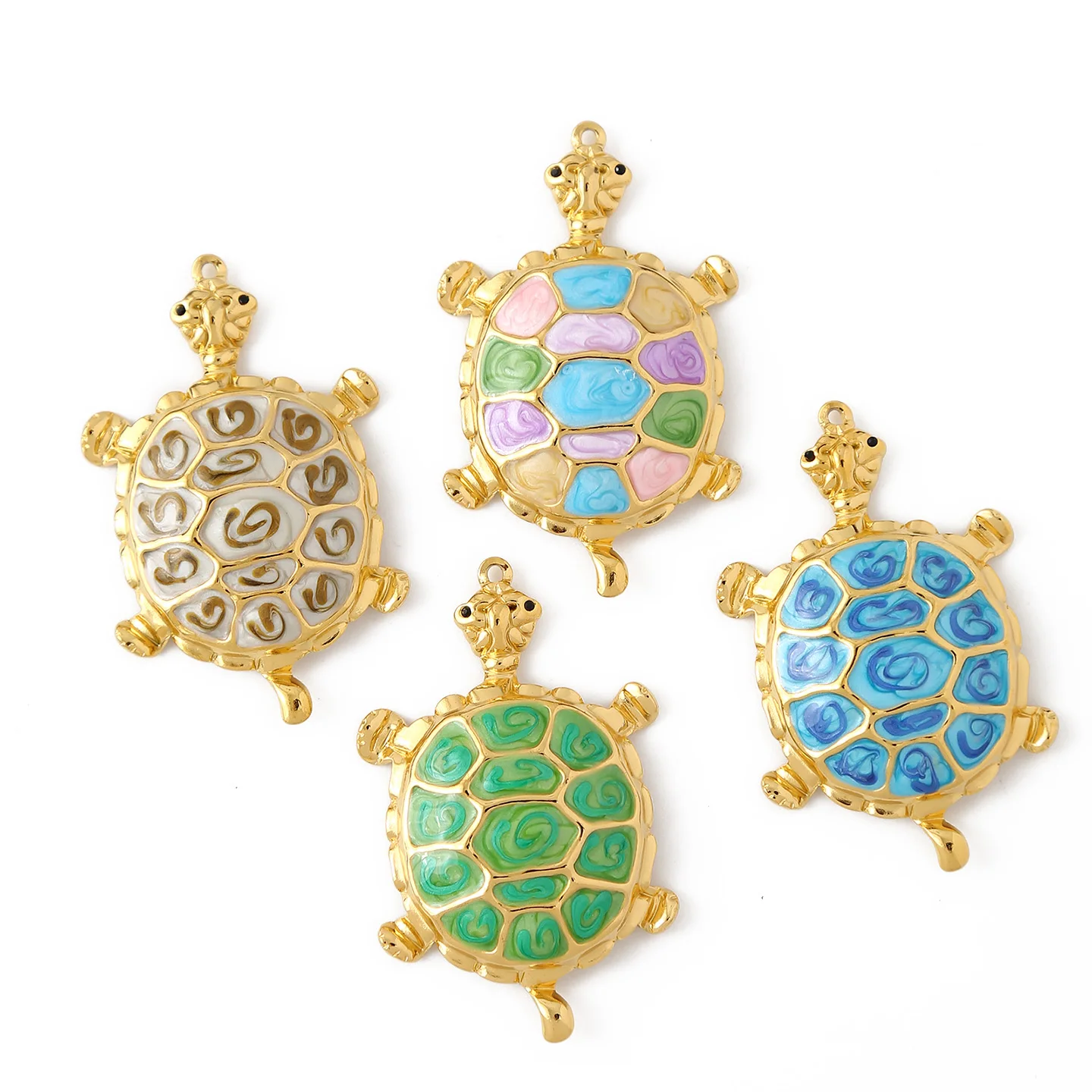 

4pcs Stainless Steel Large Sea Turtle Gold Plated Charms Enamel Pendants For Jewelry Making DIY Necklace Jewelry Accessories