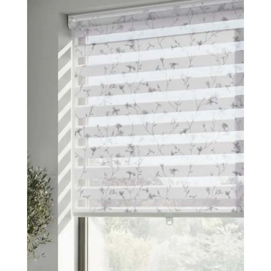 

Cordless Zebra Blinds for Windows, Patterned Dual Layer Free-Stop Roller Shades for Ultimate Privacy and Light Control, Elegant