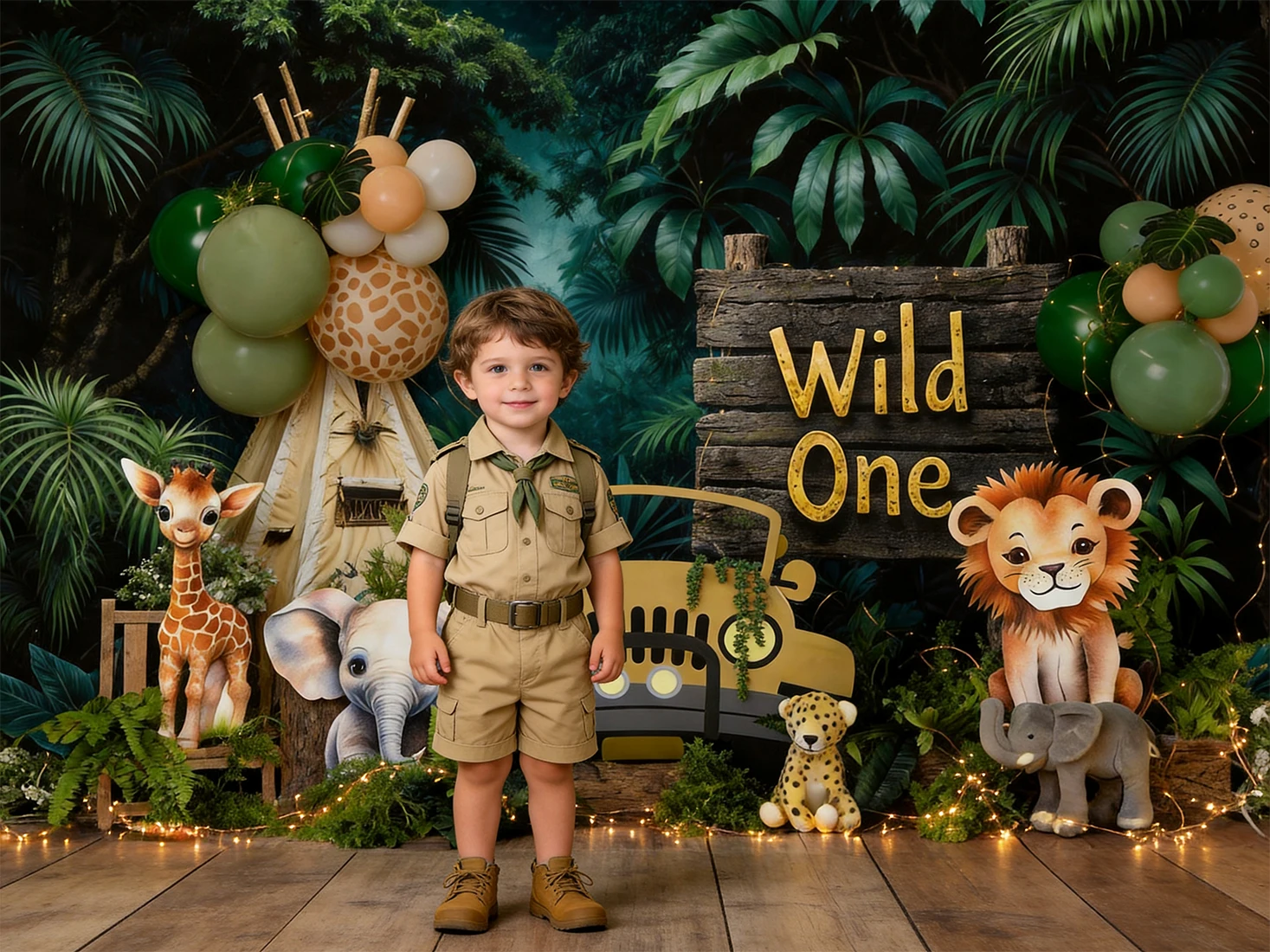 Safari Wild One Birthday Backdrops Child Baby Photo Props Adult Kids Decors Jungle Greenery Photography Studio Backgrounds