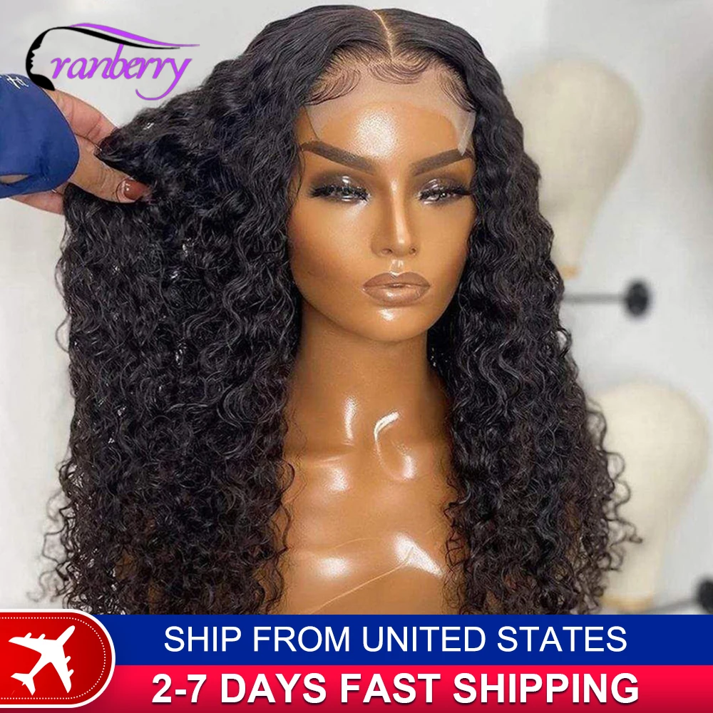 Remy Peruvian Water Wave 4x4 Lace Closure Wig Pre Plucked Hairline 180% Density Cranberry Hair 100% Human Hair Wigs For Women