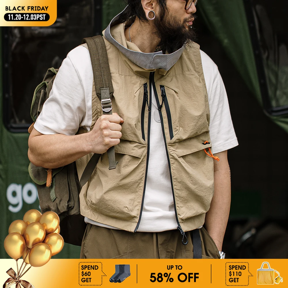 

Maden Outdoor Functional Quick-drying Vest Multi-pocket Hooded Camping and Fishing Sleeveless Waistcoat for Men and Women