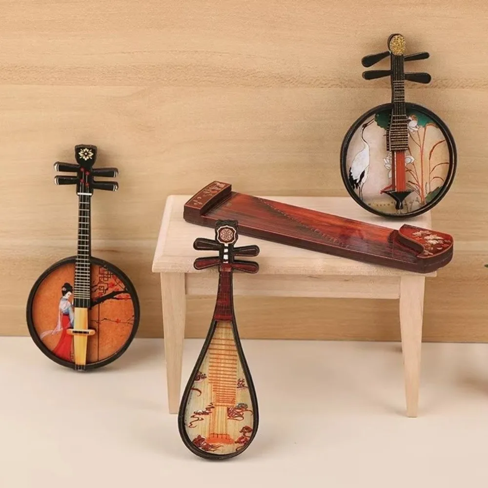 4PCS/SET Chinese Style Musical Instruments Fridge Magnets Wood Ancient Refrigerator Magnets Mini Classical Instrument Models