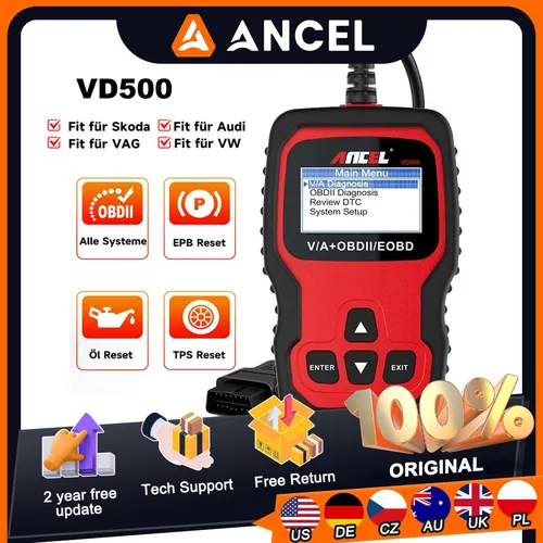 Ancel vd500 automotive obd2 scanner für vw/audi vollsystem code leser abs epb öl reset auto diagnose tools für vag skoda