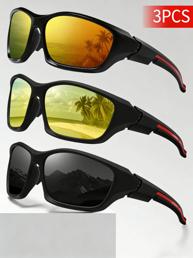 3Pcs Anti-Uv Sports Sunglasses, 3-Piece Set of Unisex Sunglasses, Fishing, Cycling, Driving, Outdoor Windproof, High-Value Glasses
