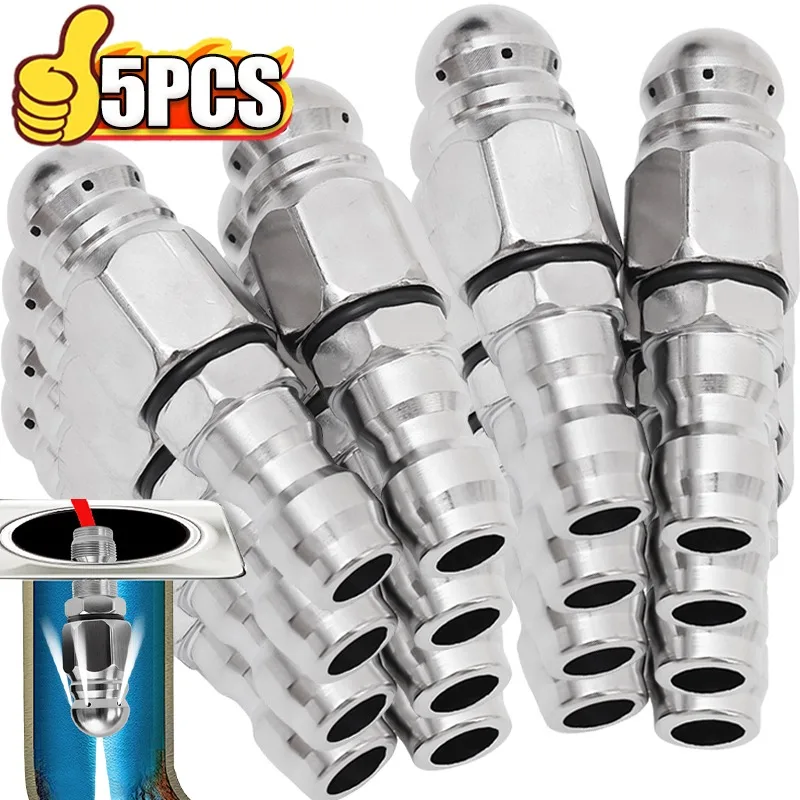 

1/4" Quick Connection Sewer Nozzle Cleaning High Pressure Washer Nozzle Sewer Drain Hose Metal Nozzles Pipe Washing Accessories