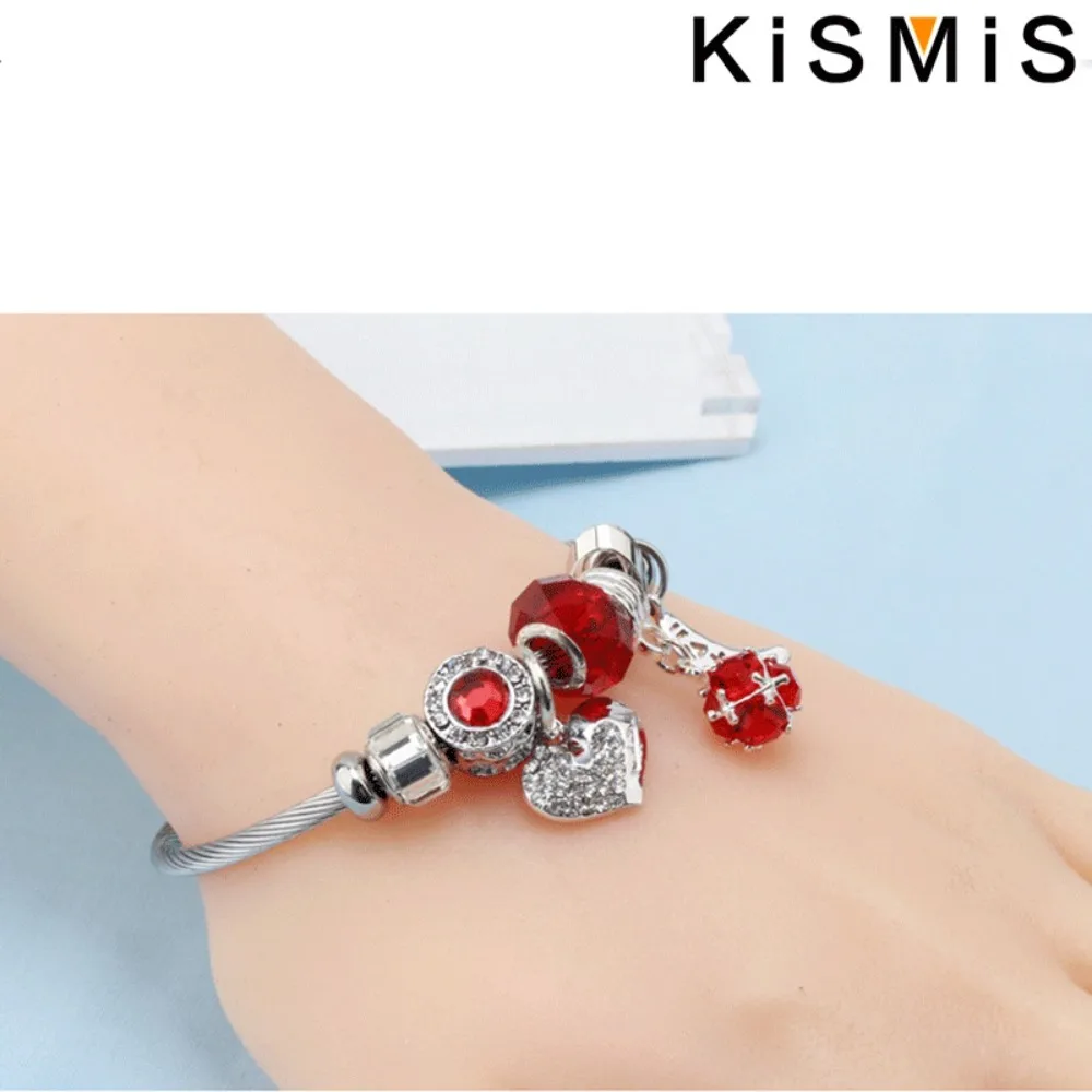 KISMIS 1pc Adjustable Size Bracelet Crystal Beads Heart Shape DIY Beaded Bracelet and Bracelet Fashion Jewelry