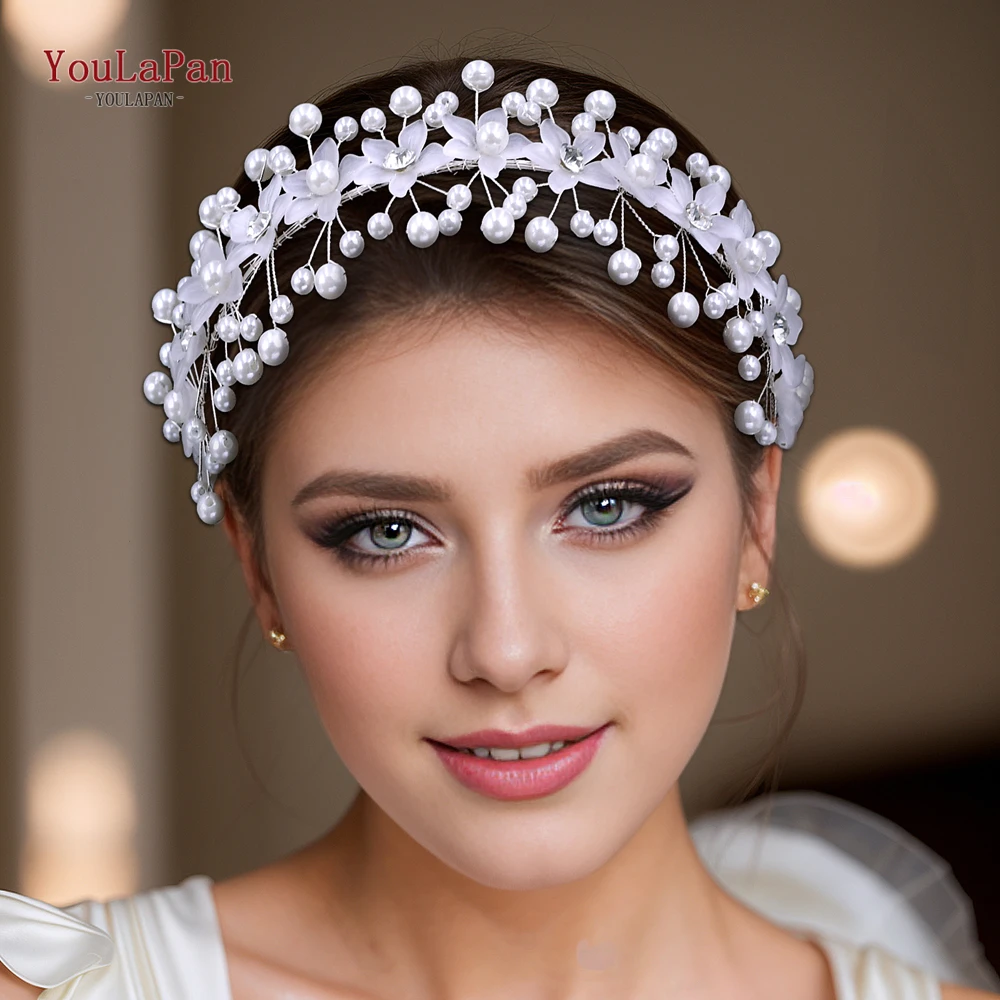 

YouLaPan Luxury Lady Pearl Bridal Hair Hoop Handmade White Color Flower Wedding Headband Party Jeweley Hair Accessories HP738