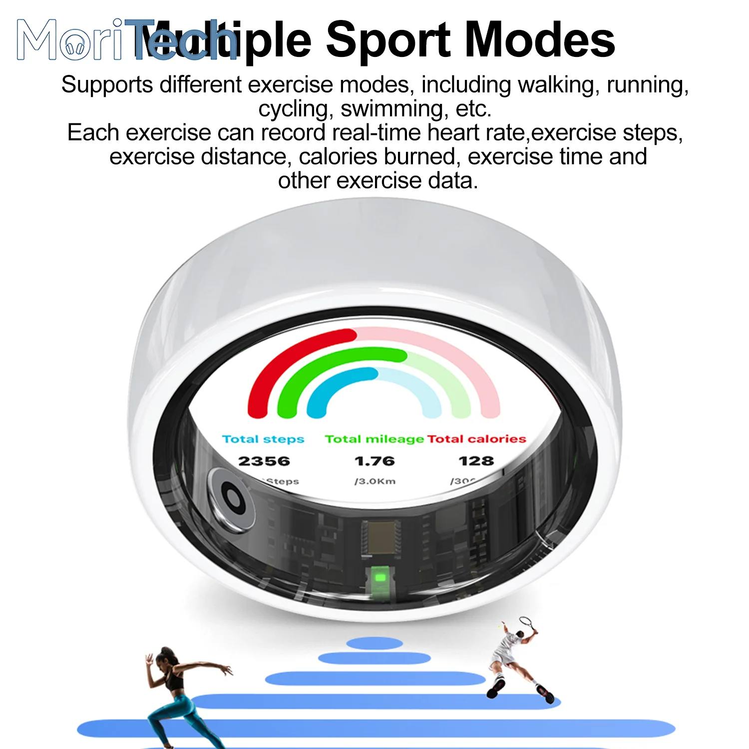 

Умное кольцо MoriTech для пар с несколькими спортивными режимами, шагомером, фитнес-функциями, Bluetooth-подключением, мониторингом сердечного ритма и сна, водонепроницаемость 5ATM