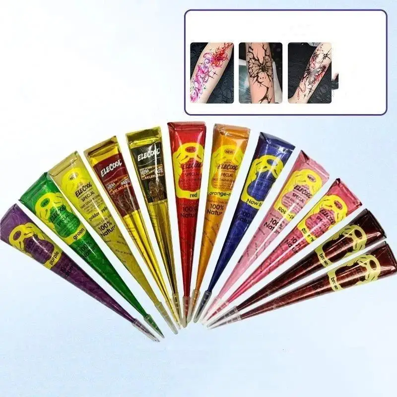 Semi Permanent Henna Tattoo Paste Cone Non Irritating Mild  Black Brown Mehndi for Sensitive Skin Body Art