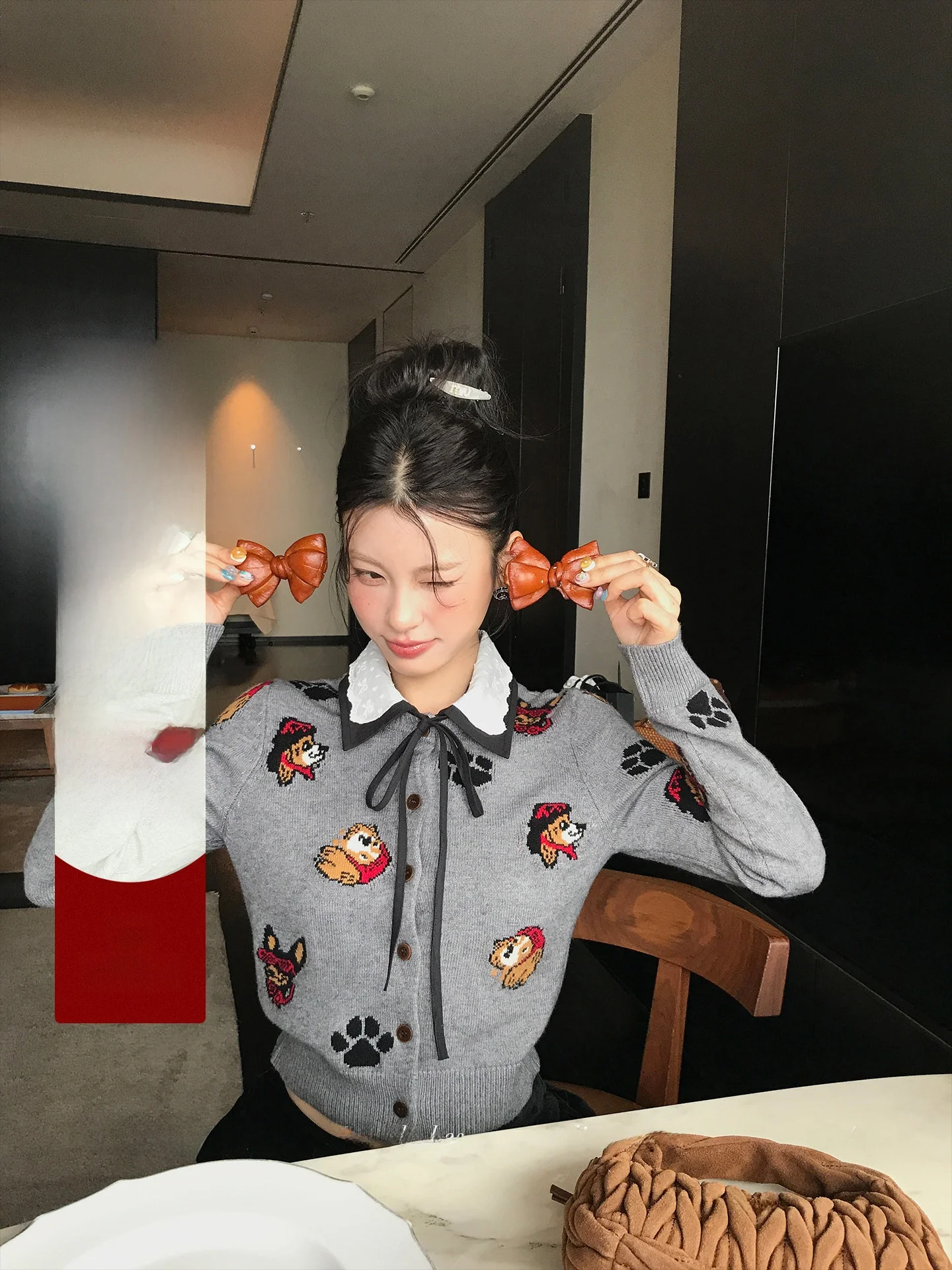 

Lione Korean Style Slim Fit Knitted Cardigan Removable Lace Collar Long Sleeve Women's Daily Wear Polyester Blend Spring