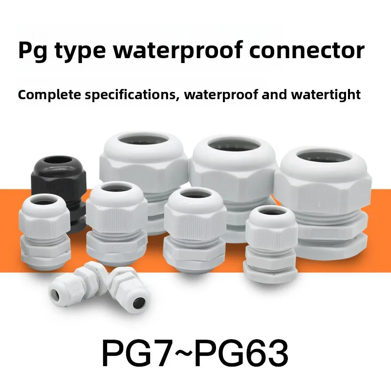

10 шт./лот, пластиковые нейлоновые водонепроницаемые кабельные вводы PG7-63, ассортимент фиксированных кабельных резьбовых втулок для электрической проводки