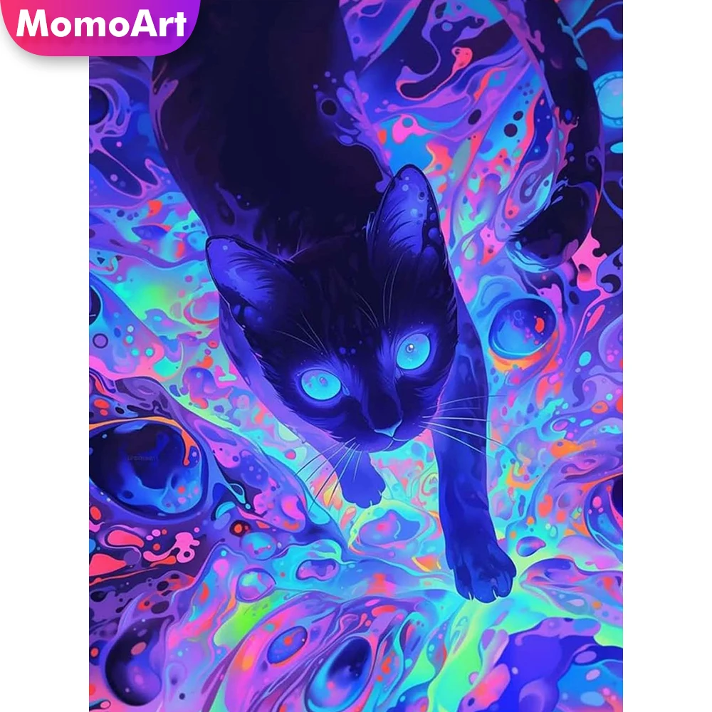 Momoart Vollquadratisches und rundes Diamant-Mosaik, schwarze Katze, Kreuzstich-Set, DIY-Diamantmalerei, Tier-Stickerei, handgefertigtes Geschenk