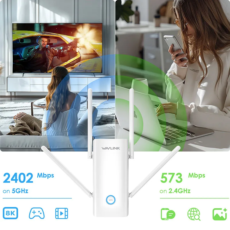 Wavlink AX3000 كامل جيجابت لاسلكي واي فاي مكرر ثنائي النطاق واي فاي 6 مكرر/AP/جهاز التوجيه واي فاي مكبر للصوت واي فاي إشارة الداعم WPS