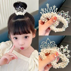 1PCS Pearl Crown Princess Elastic Hair Bands Tie for Girls Kids Imitation Pearl Beaded Hair Bands Baby Headwear Hair Accessories