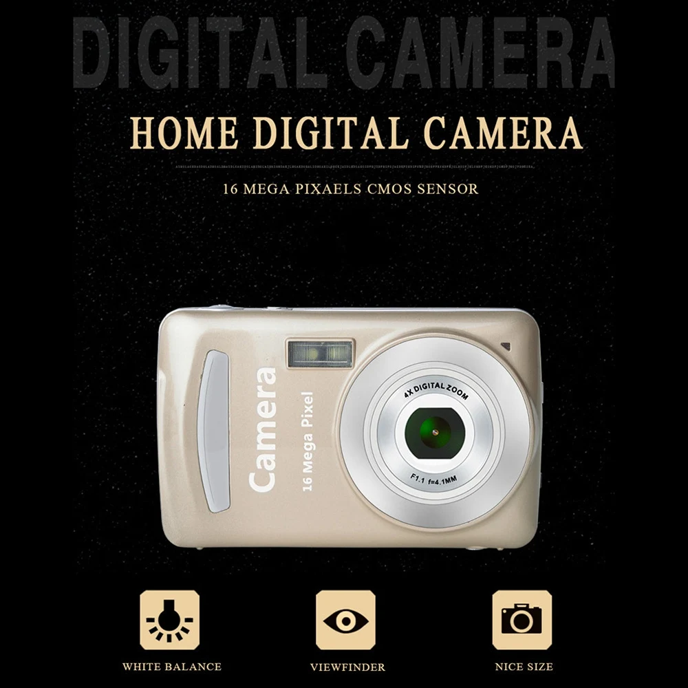 Digital Camera,Portable Cameras 16 Million HD Pixel Compact Home Digital Camera for Kids Teens Seniors Golden