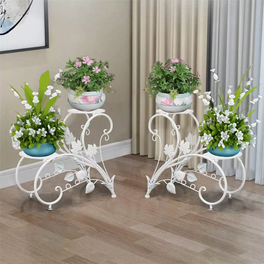 

Set Of 2 Metal Flower Racks Potted Iron Planter Display Shelves Holder For Patio Garden Entryway Home Decors