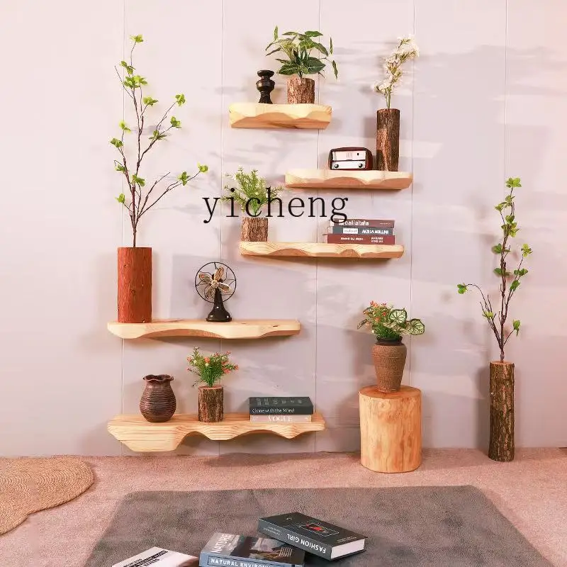 D21 Solid Wood Irregular Edge Shelf Wall Log Baffle Wall Hanging Word Shelf New Chinese Creative Bookshelf