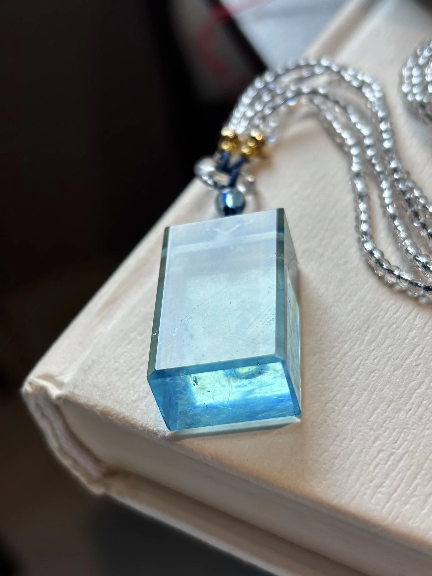 Natural Blue Aquamarine Pendant Fashion Aquamarine 26x16x10mm Round Donut Gold Necklace AAAAA