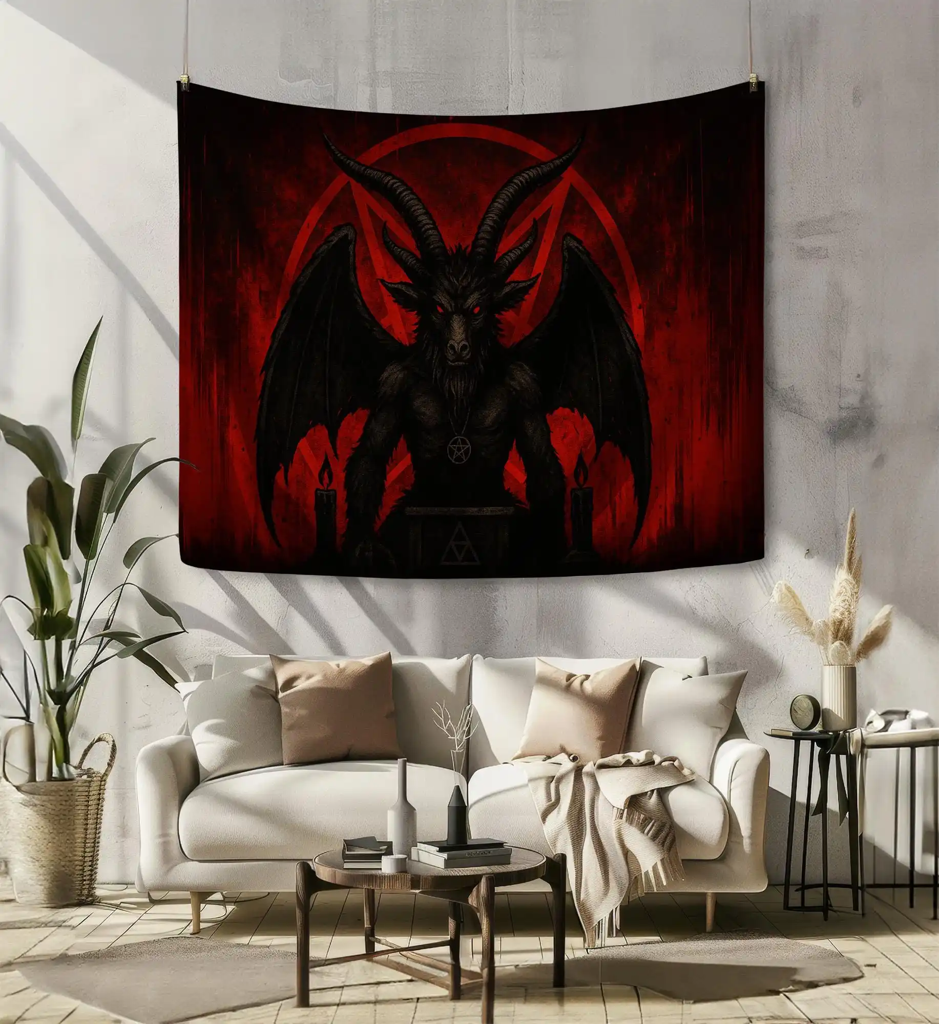 Gothic Devil Wings Tapestry Wall Hanging Dark Occult Witchy Decor Halloween Spooky Room Art