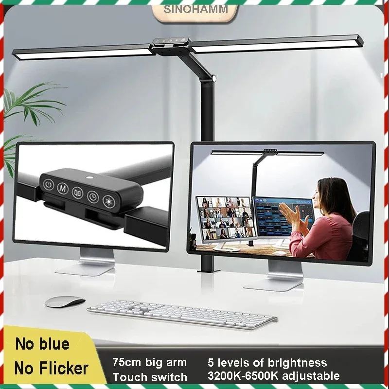 

Double Headed Desk Lamp with Clamp Long Arm Dimmable 24V Ultra Bright Auto Dimming Architect Table Light for Home Office