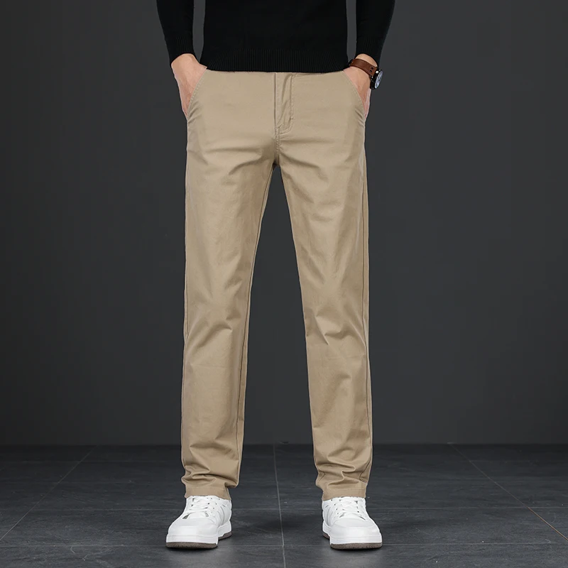 Baggy Broek Voor Mannen Mode Casual Effen Kleur Comfortabele Straight Merk Zakelijke Broek Mannen Kaki Grijs Kaki