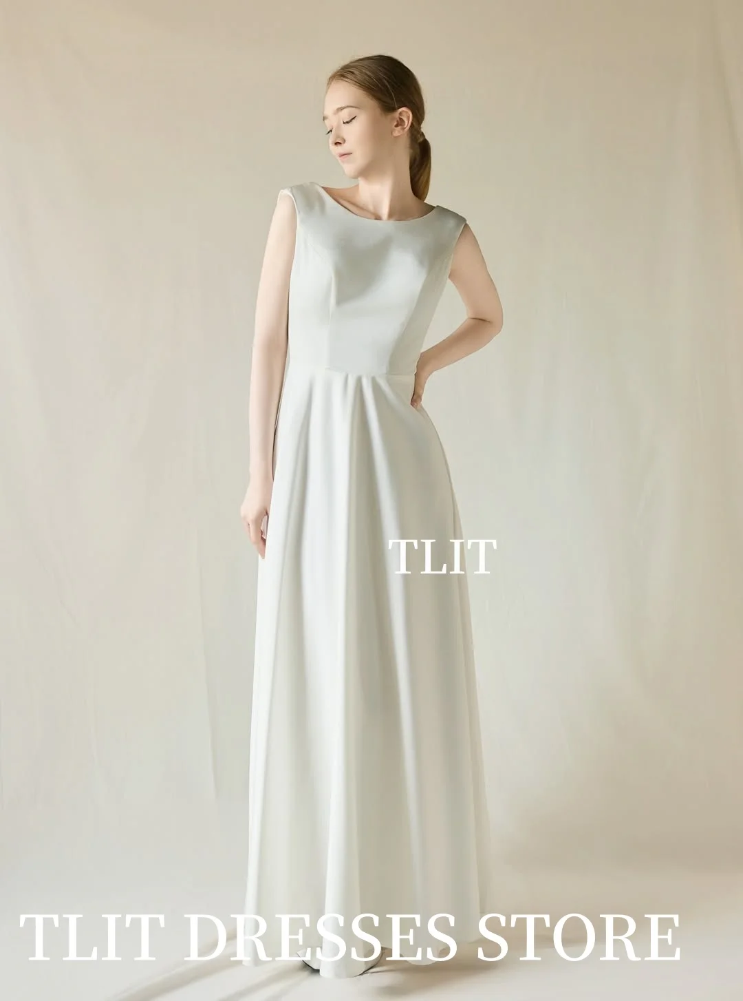 TLIT بسيط العاج الحرير الساتان ألف خط فستان الزفاف مخصص واسعة السباغيتي حزام فستان زفاف كوريا فساتين الزفاف صور تبادل لاطلاق النار