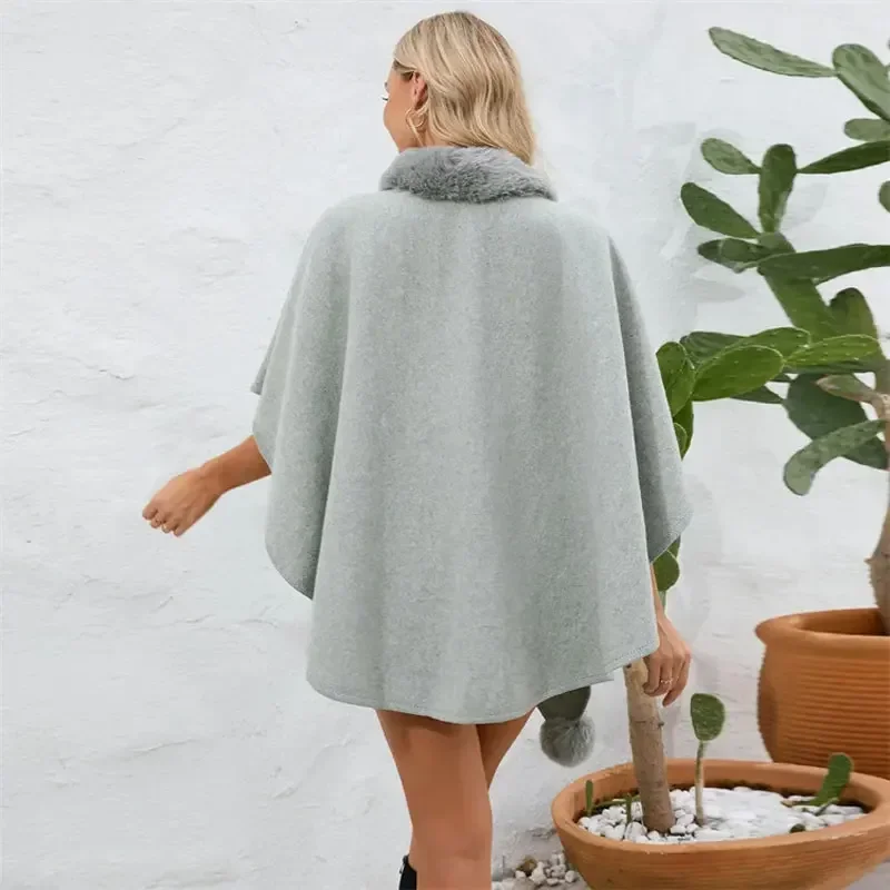 Frauen warmen Pelz Hals umhang Herbst und Winter unregelmäßige Strickjacke Frauen Schal Schnalle frei Poncho losen Knoten Umhang Mantel