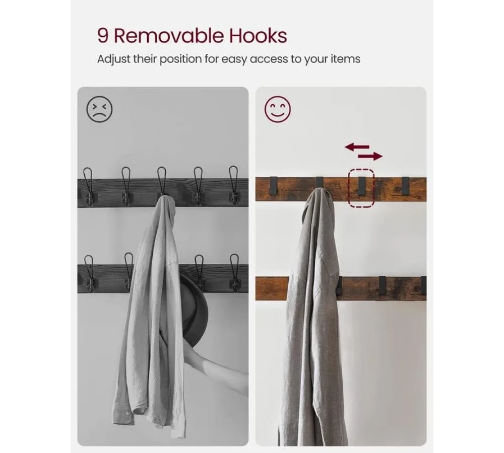 شجرة قاعة المدخل 4 في 1 مع مقعد أحذية، رف معطف وتخزين، بني ريفي وأسود، سهلة التجميع #6