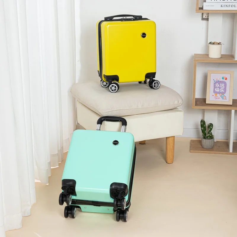 

14 inch 2-section pull rod small lightweight leather carry on luggage with male and female password locks - air travel carry on