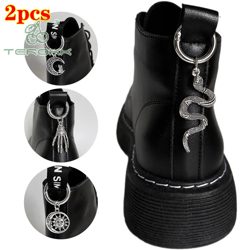 2pcs Shoes Accessories Skull Hand Snake Boots Shoe Hoes Buckles Heel Decoration Pendant Metal Snap Hook Punk Shoe Buckle