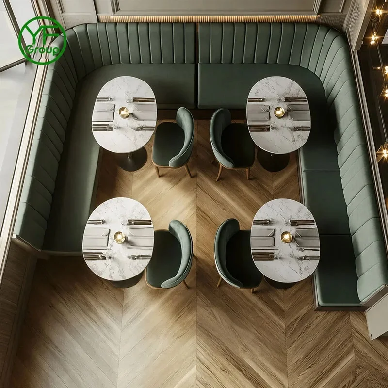 Luxury Velvet Banquette Booth Seating Set Rattan Chair Marble Table Commercial Restaurant Furniture for Hotel Bistro Lounge