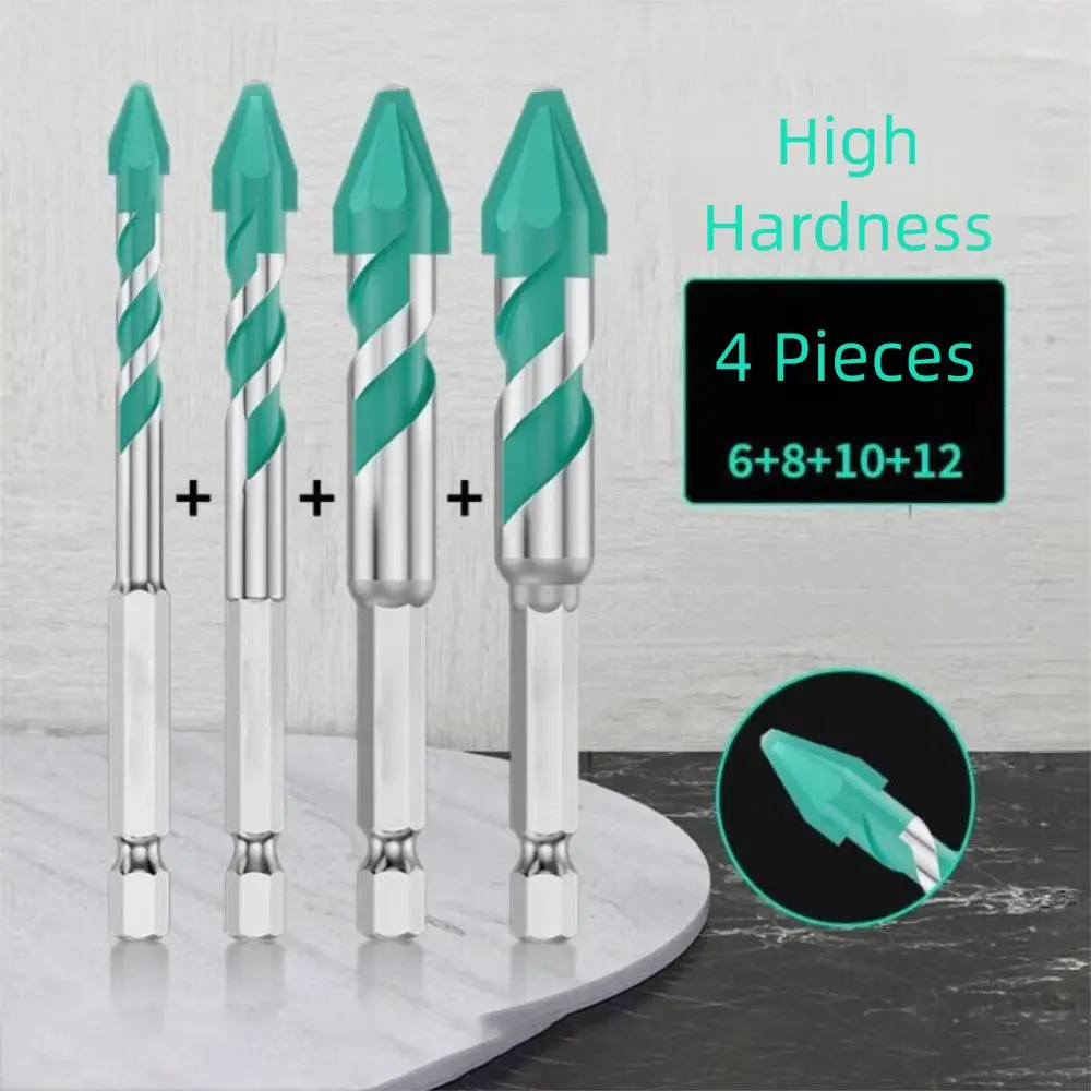 Ultra-High Hardness Sawtooth Drill Bit Serrated Skewed Head Four-Edged Tile Drill Bit 6mm to 12mm Sizes Hexagonal Shank