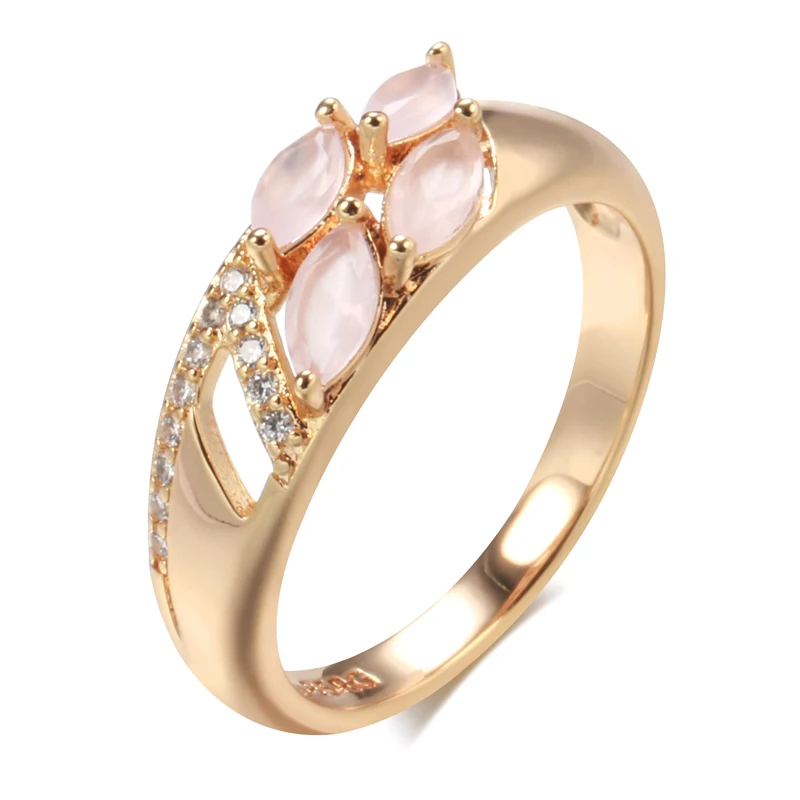 Kinel Trendy Pink Natural Zircon Ring for Women 585 Rose Gold Unusual Accessories Geometry Ring Luxury Bride Wedding Jewelry