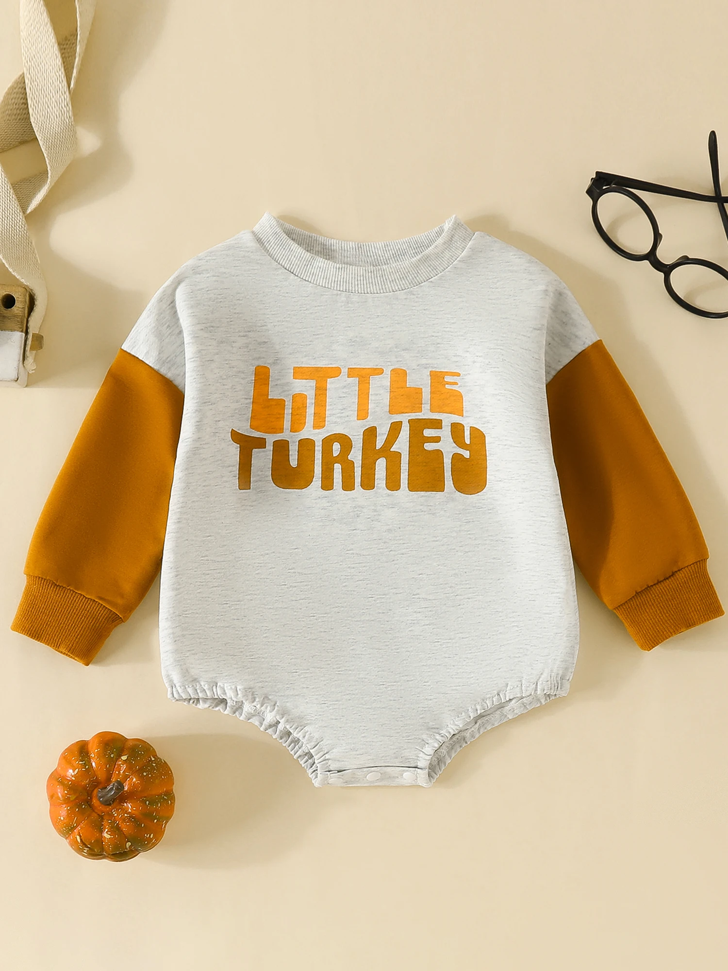 

Newborn Baby Girl Boy Thanksgiving Outfit Pumpkin Turkey Football Print Sweatshirt Romper Fall Winter Clothes