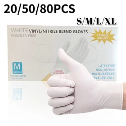 20/50/80PCS White Disposable Nitrile Gloves Waterproof Durable Household Nitrile Gloves Tattoo Hair Nail Cleaning Tools